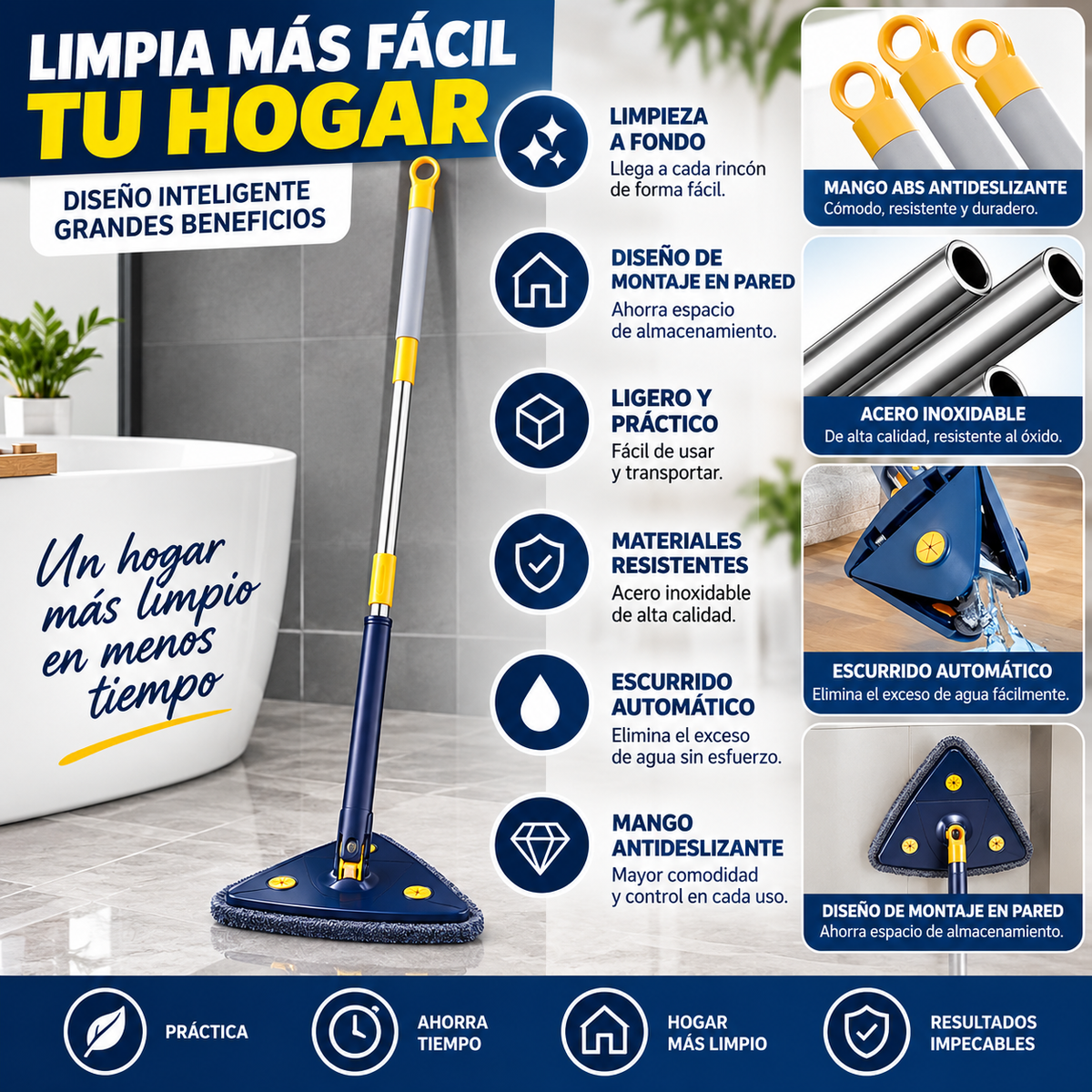 Fregona Triangular 360° + 3 Recambios Gratis