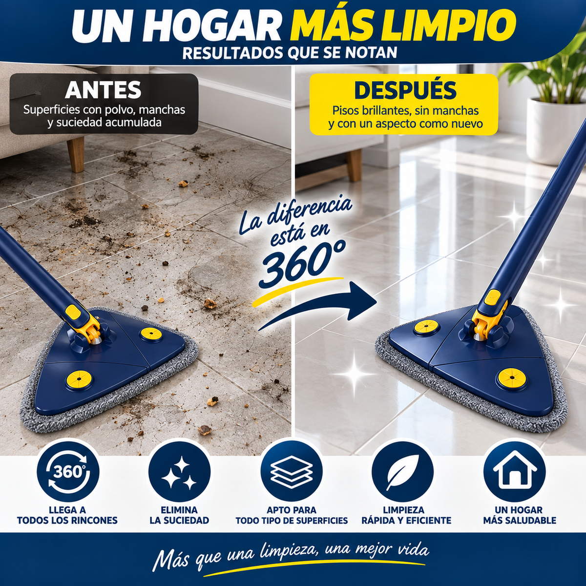 Fregona Triangular 360° + 3 Recambios Gratis