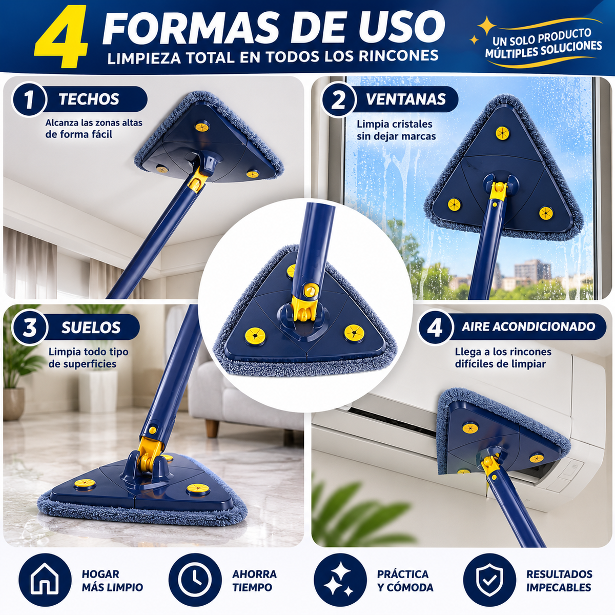 Fregona Triangular 360° + 3 Recambios Gratis